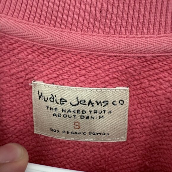 Nudie Jeans Sweatshirt Mens S Pink Fleece Pullover Logo Embroidered - Picture 2 of 9